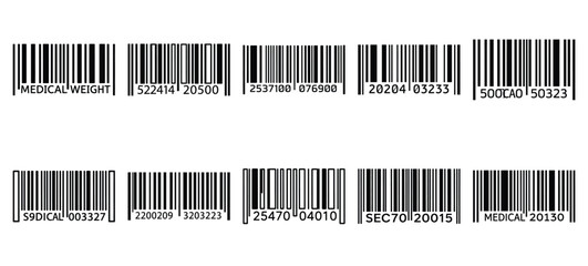 medical barcode medical health care outline icon set, line art minimal design