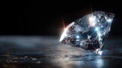 `A brilliant diamond symbolizes unparalleled growth in business and career development, its sharp facets glistening against a dark background.`