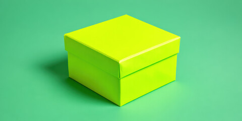 Fototapeta premium Neon green gift box e commerce packaging on green background conveying bright cheerful mood