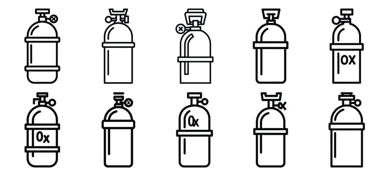 oxygen tank medical health care outline icon set, line art minimal design