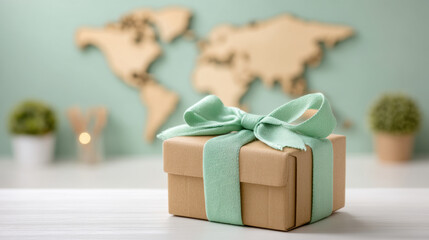 Eco friendly gift box with green ribbon for e commerce sustainable celebration and thoughtful
