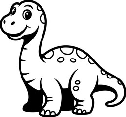 Black and white cartoon dinosaur with a smiling face
