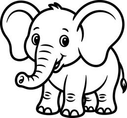 Black and white cartoon elephant with raised trunk