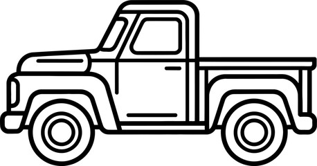 Black and white line of a pickup truck line outline