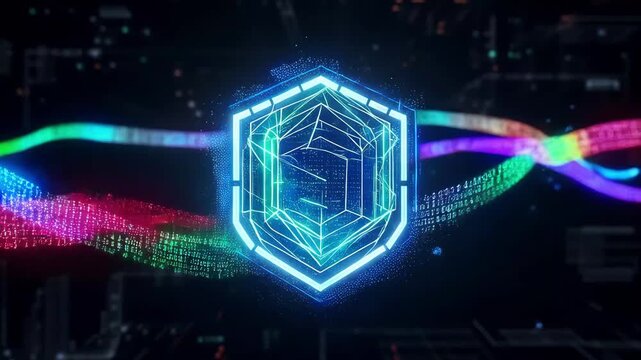 Futuristic Hexagon Shield Icon with Glowing Circuit Energy