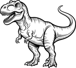 Black and white of a roaring dinosaur teeth claws prehistoric