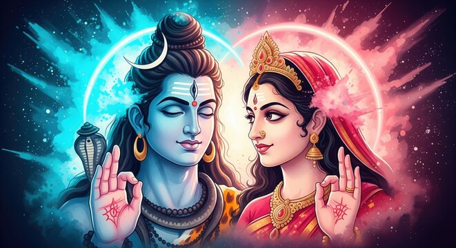 Divine Shiva Parvati Spiritual Illustration