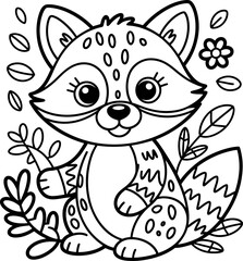 Cute Black and White Cat Face with Floral Background