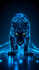 Futuristic Panther with Neon Blue Circuits