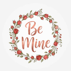 Be Mine Floral Wreath Valentines Day Greeting.