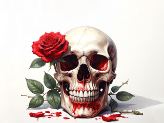 skull with a red rose