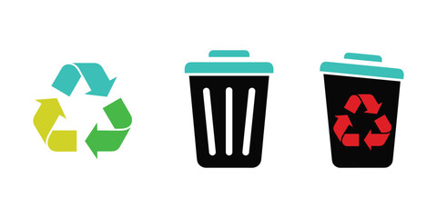 Recycle bin and recycling symbol vector illustration