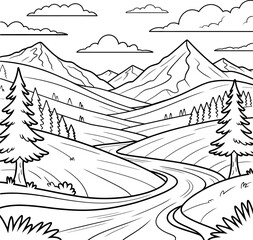 Winding Road Through Mountainous Forest Landscape trees