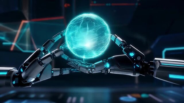 Robotic Hands Reaching for a Glowing Digital Globe Interface