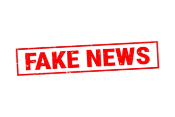 Fake News Red Stamp on Transparent Background - Conceptual Image Representing Misinformation and Disinformation