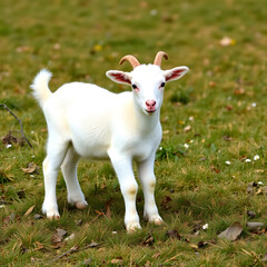 Obraz premium Adorable young goat standing on a grassy field in springtime