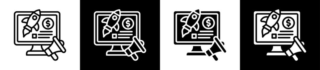 Campaign Launch Icon Set In Black And White Filled Style Collection