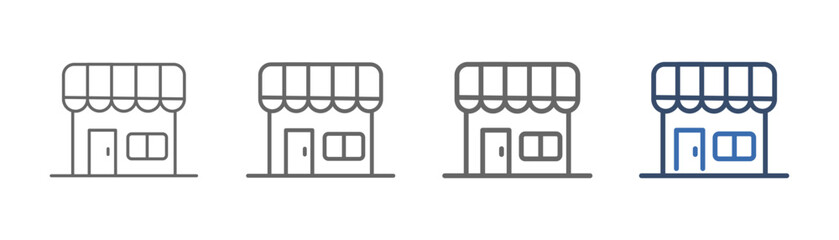 
outline icon set market with shop design