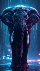 Neon Elephant in the Rain