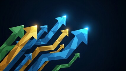 Abstract illustration of upward arrows representing growth and progress on dark background