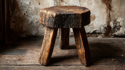 Simple wooden threelegged stool