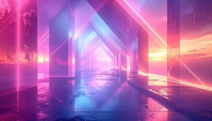 Futuristic Neon Corridor with Vibrant Lights.