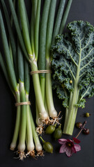 Spring Onion and Kale Still Life