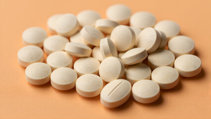 Scattered Tablets on Orange Surface