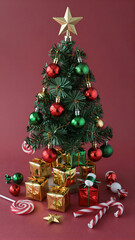Miniature Christmas Tree with Gifts and Candy
