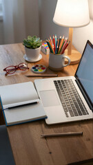 Desk Workspace with Creative Tools