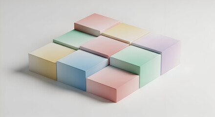 Obraz premium Pastel cubes create a modern gradient design with soft shadows, perfect for a calming backdrop or vibrant conceptual piece about unity and growth