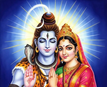 Shiv Parvati Spiritual Love Illustration