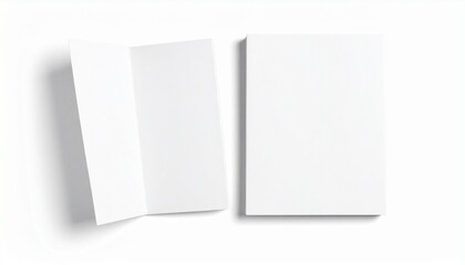 Fototapeta premium Two open blank booklets side by side on white background, clean layout for design mockups.