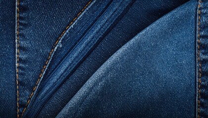 Naklejka premium “Denim fabric close-up chevron V-shaped pattern layered shades of blue stitching seams textile craftsmanship”