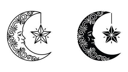 Crescent moon and star hanging illustration © vidmaster