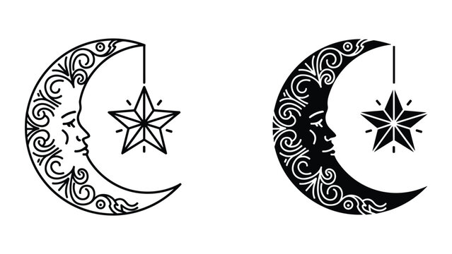 Crescent moon and star hanging illustration