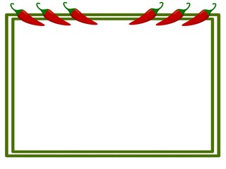 Obraz premium Spicy chili pepper frame with rectangular outline and copy space in the center. Food themed illustration suitable for menu design, recipe card, cooking banner, restaurant promotion