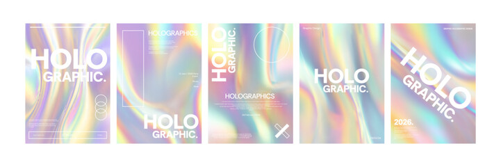 Vector set of Holographic poster cards with gradient aesthetic isolated on white background.