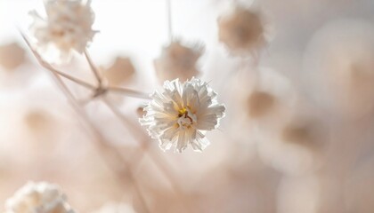 Close-up of delicate white baby's breath flowers with warm blurred background, soft and ethereal.