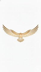 Obraz premium Golden eagle logo with spread wings in minimalist style, isolated on a pure white background. Ideal for branding, luxury logos, corporate identity, security, strength, and leadership concepts.