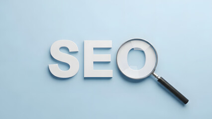 Magnifying glass with the word SEO search engine optimization.