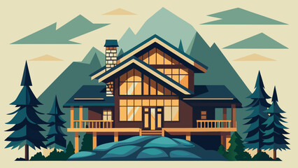 Cozy mountain cabin in winter Vector