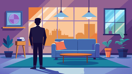 Modern living room with city view Vector