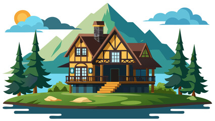 Cozy cabin nestled in the mountains Vector