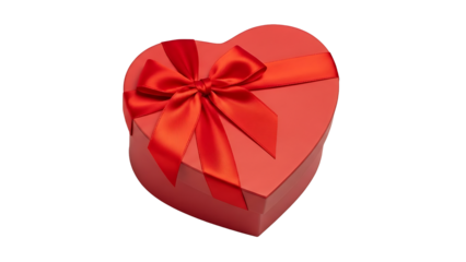 A beautiful red heart-shaped gift box with a satin ribbon