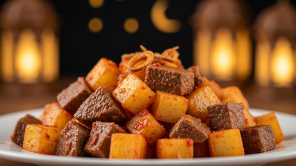 Deliciously seasoned cubes of beef and potatoes, a hearty and flavorful dish perfect for any meal