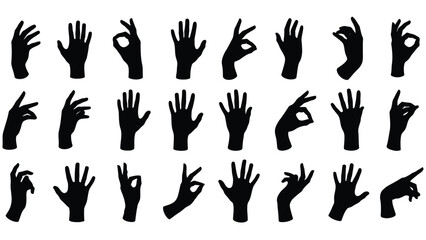 Fototapeta premium Various hand gestures in black silhouette on white background