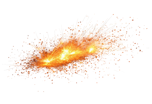 Bright orange sparks exploding outwards with glowing embers and light trails isolated on a transparent background - Powered by Adobe
