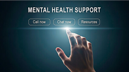 A hand reaching for mental health support resources in a digital interface