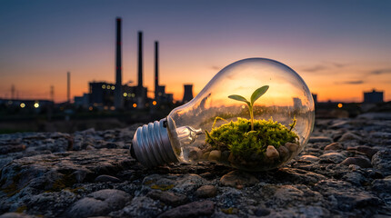 Lightbulb with plant symbolizing sustainable energy future